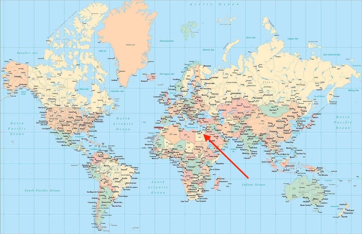 世界地図上のカイロの位置