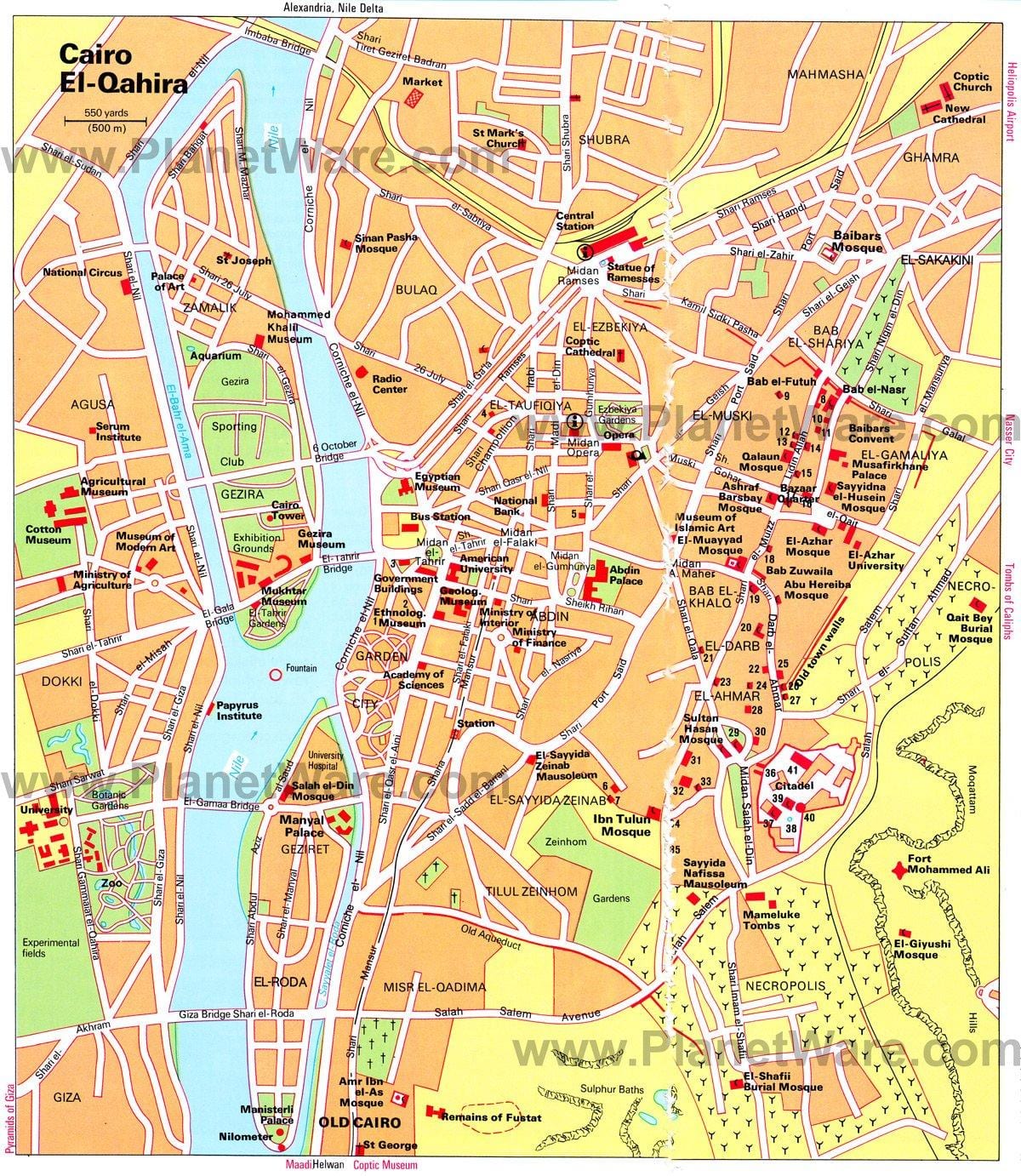 カイロ市内中心部の地図